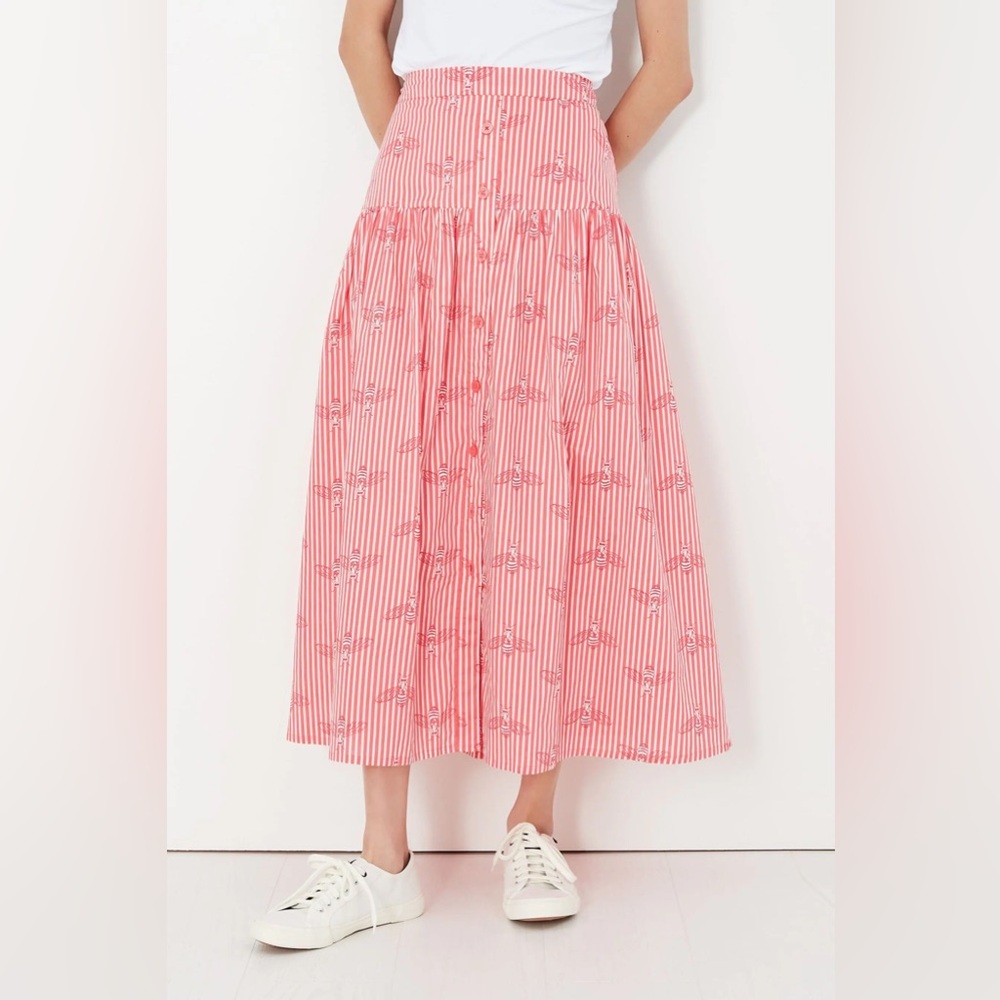 Joules Pink Floral Striped Midi Skirt